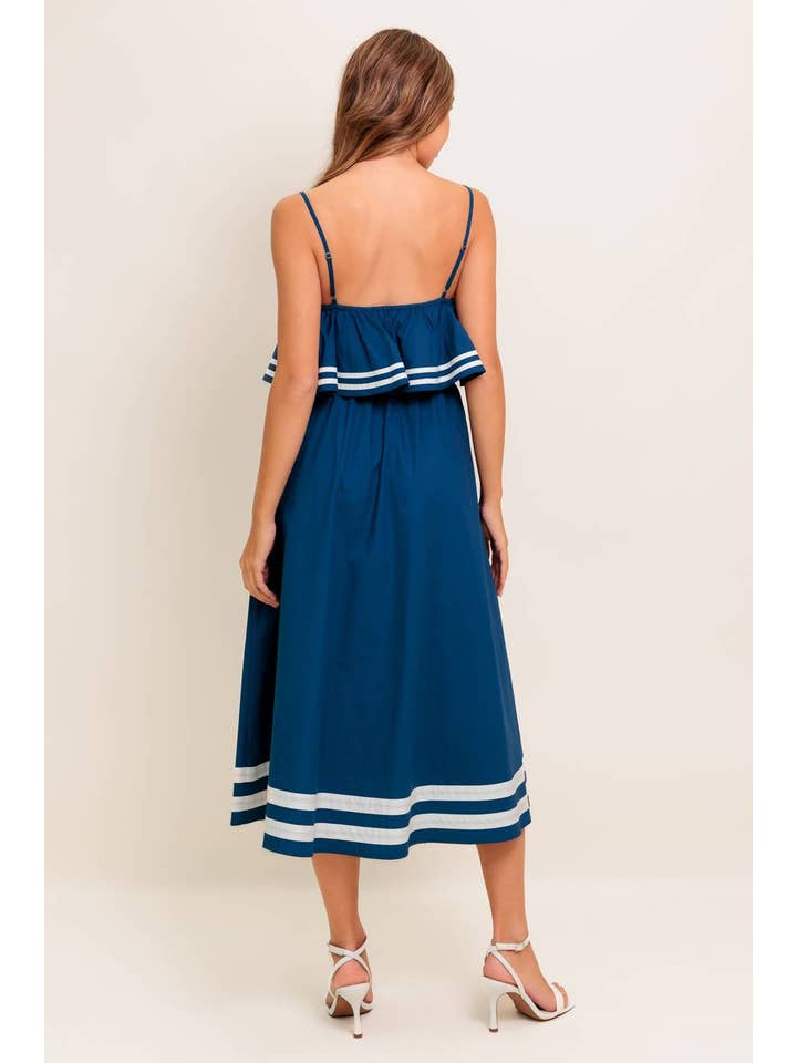 Woven Midi Dress - Navy White