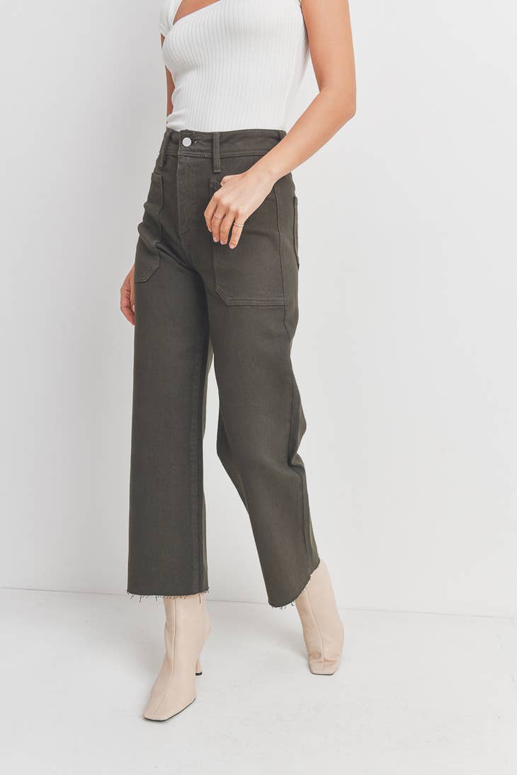 High Rise Utility Wide Leg - Forest Green