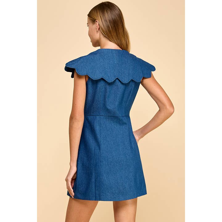Denim Scallop Detail Mini Dress