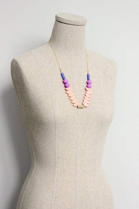 Coral Purple and Blue Chain Necklace