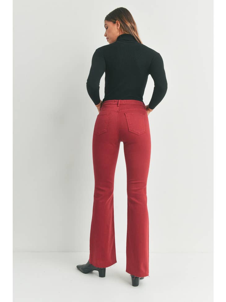 High Rise Scissor Hem Flare - Burgundy