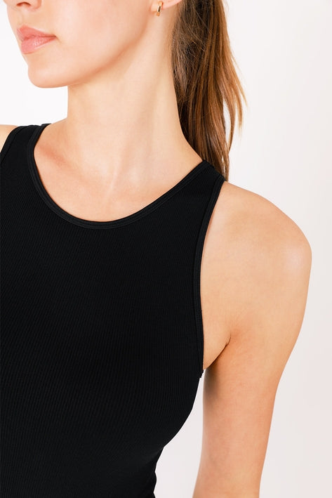 Ribbed High Neck Bodysuit - Black