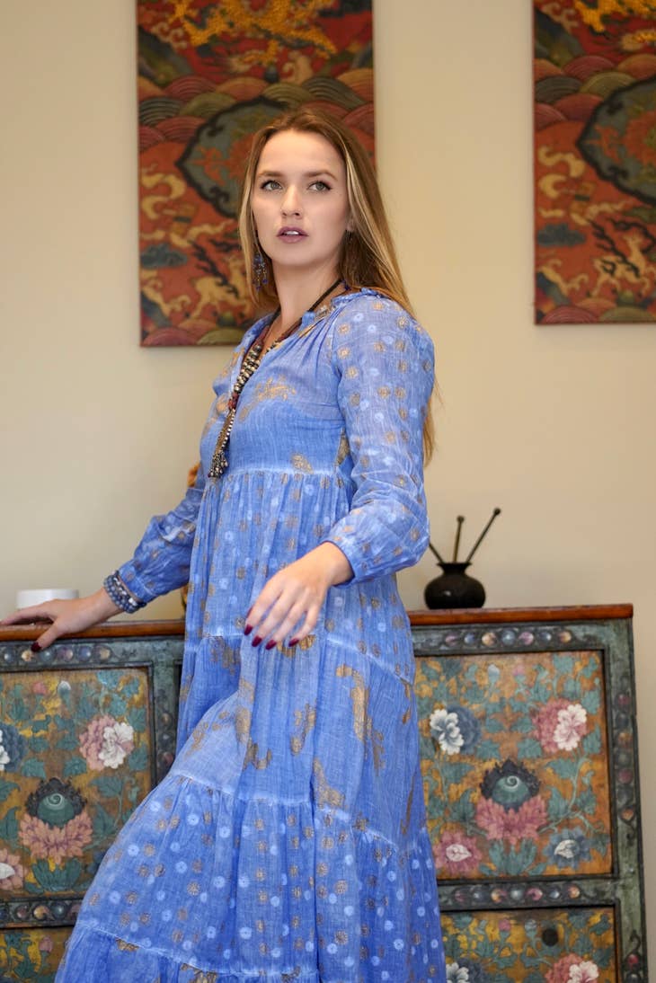 Pamo Tiered Maxi Dress - Blue