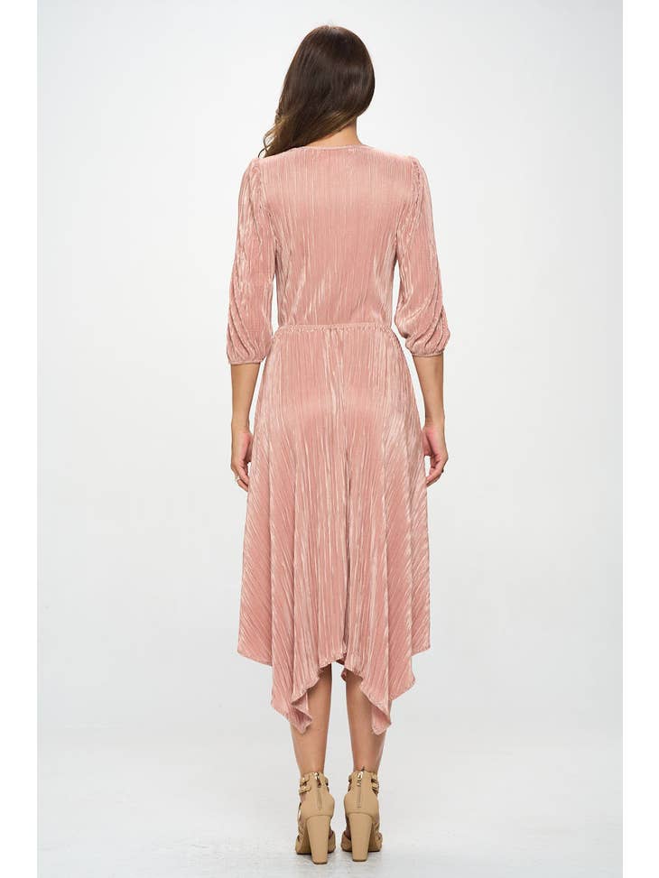 Plissé V-Neck Dress - Rose