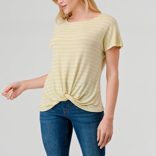 Twist Front Top - Yellow/White