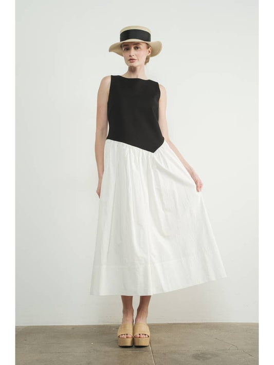 Asymmetrical Waist Maxi Dress - Black/White