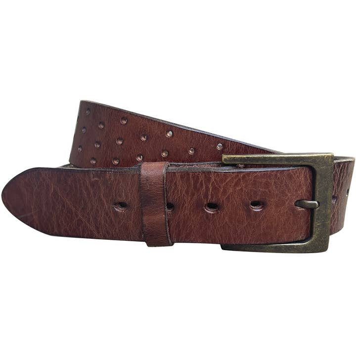 Perforata Leather Belt - Burnished Brown