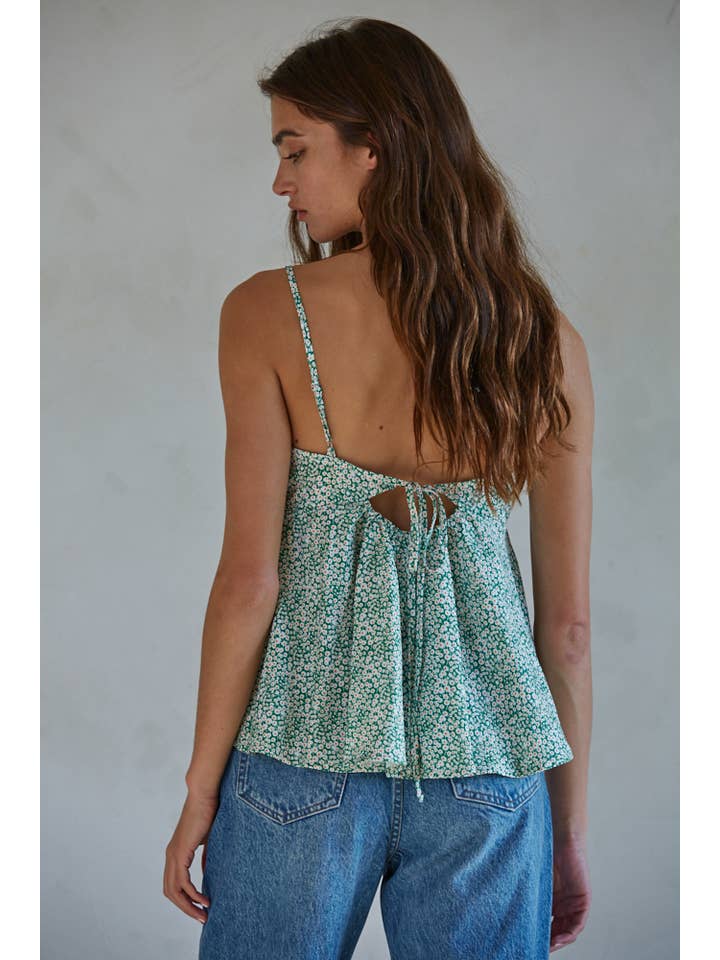 Floral V-Neck Cami Top - Earth Green
