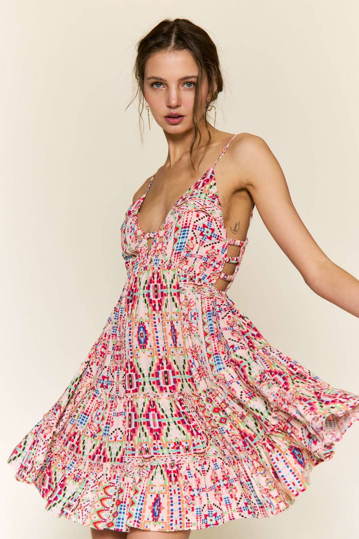 Mini Dress - Pink Multi Color