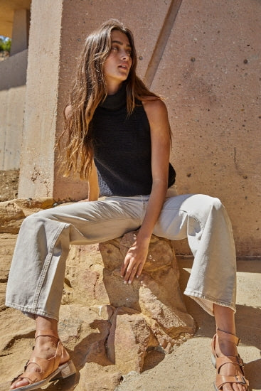 Salma Sweater Crop Top - Black