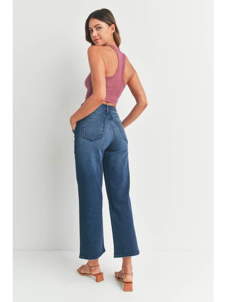 Wide Leg Cargo Pocket - Dark Wash