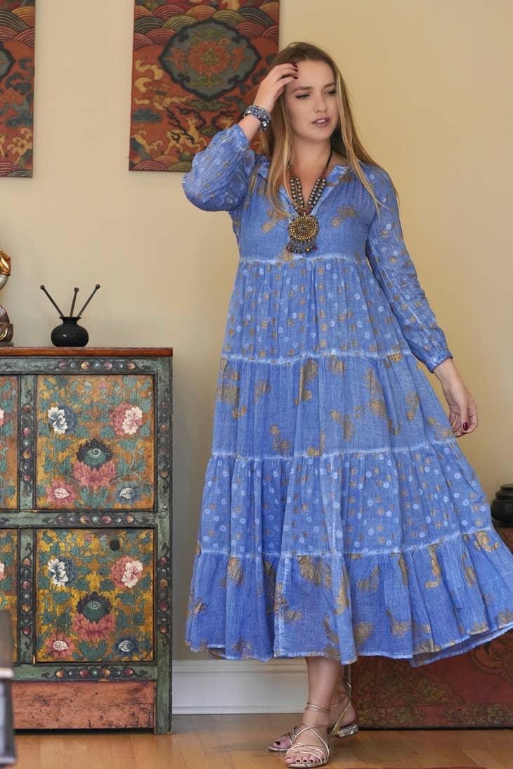 Pamo Tiered Maxi Dress - Blue