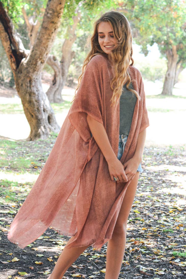 Woven Longline Tribal Kimono - Copper