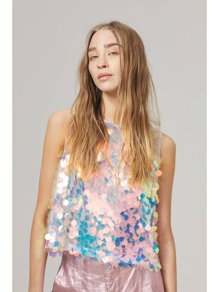 Mermaid Sequin Top - Aqua Big Sequins