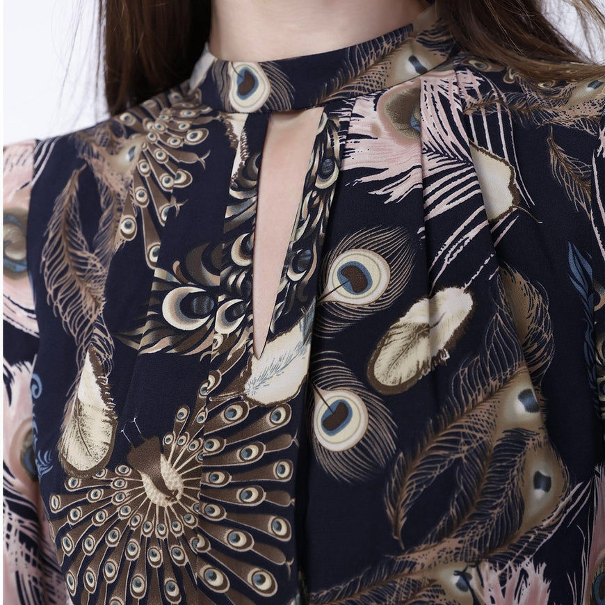 Feather Print Maxi Dress - Multi
