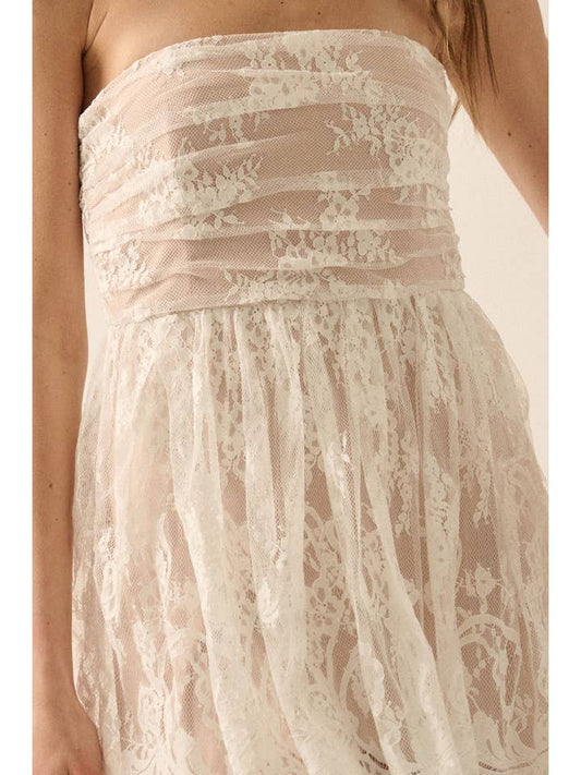 Layered Lace High-Low Dress - Off White