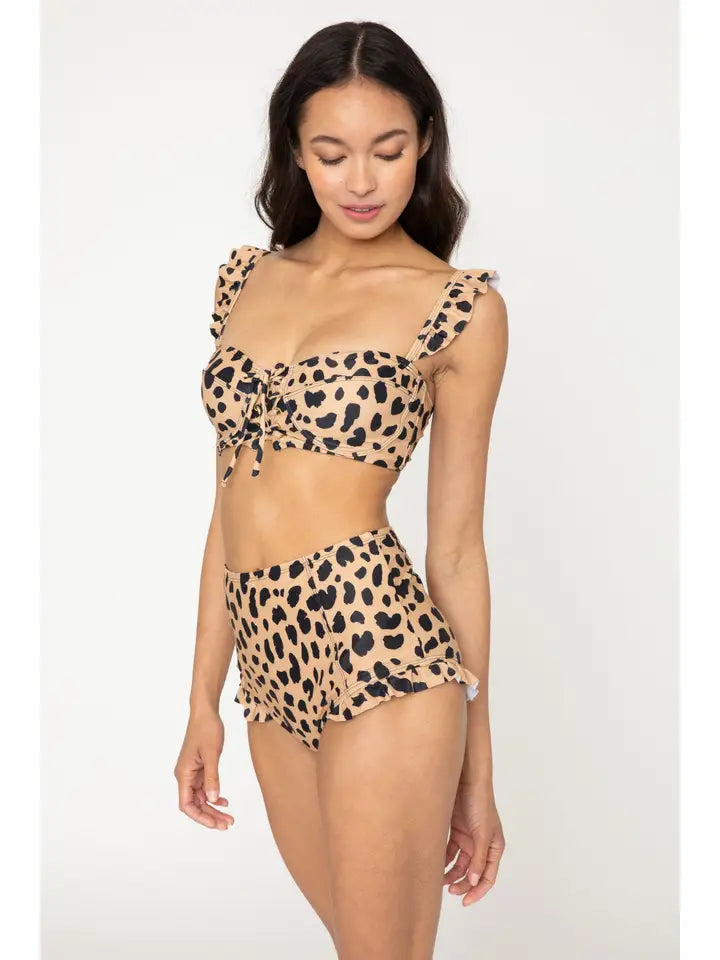 Tie Front Ruffle Bikini - Leopard