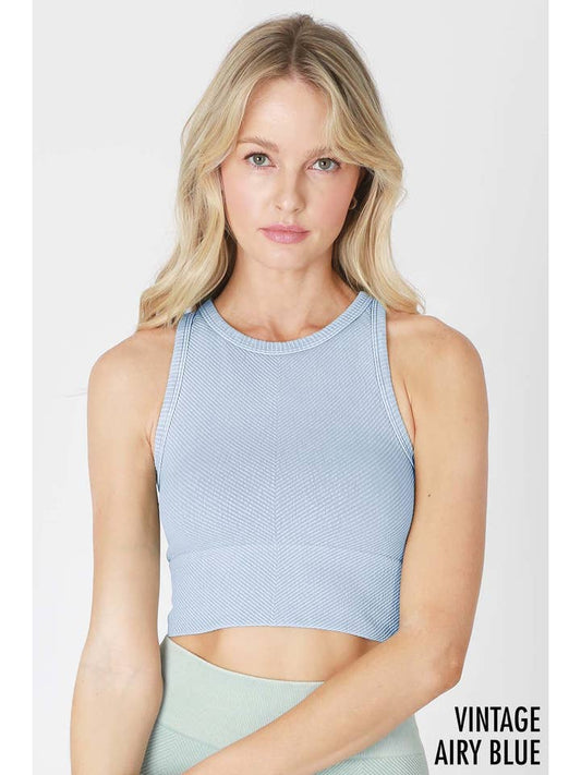 Chevron Highneck Crop Top - Vintage Airy Blue