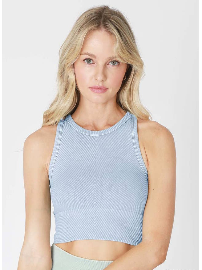 Chevron Highneck Crop Top - Vintage Airy Blue