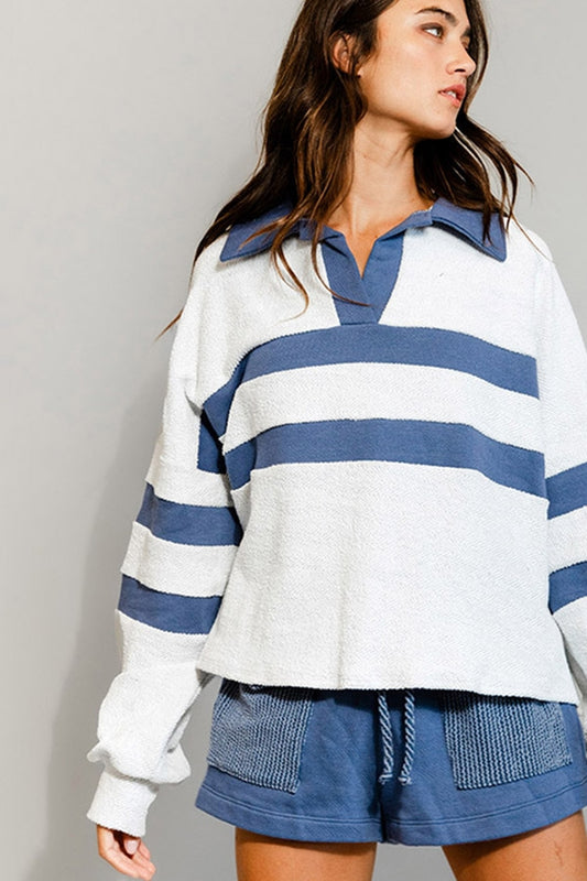 Rugby Stripe Top - Heather Grey/Navy