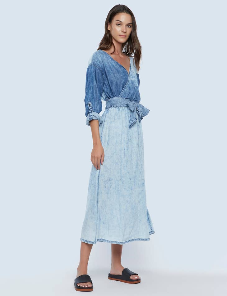Crossover Denim Dress - Nymph Blue