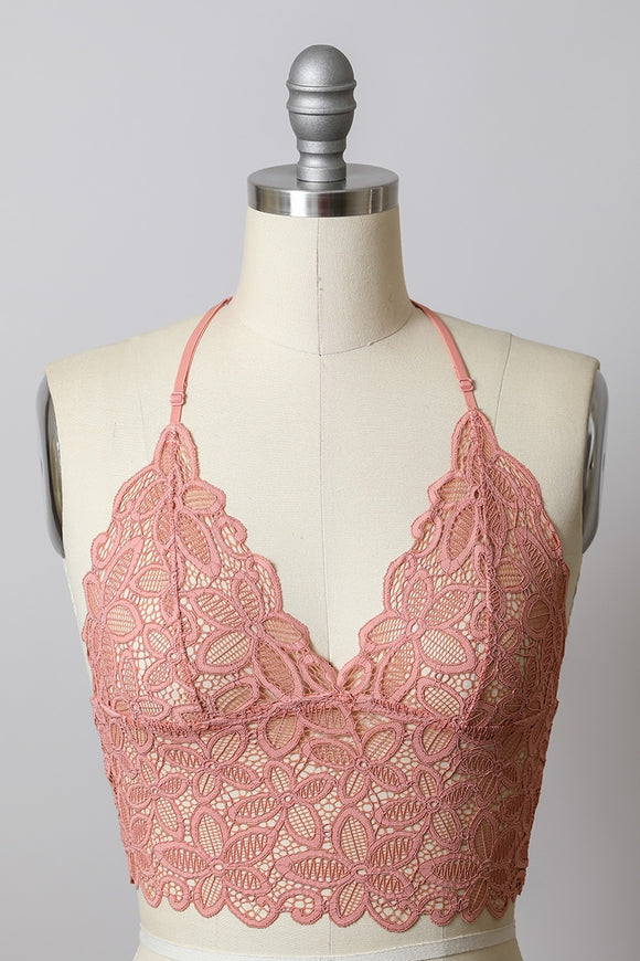Floral Lace Racerback Bralette - Rose