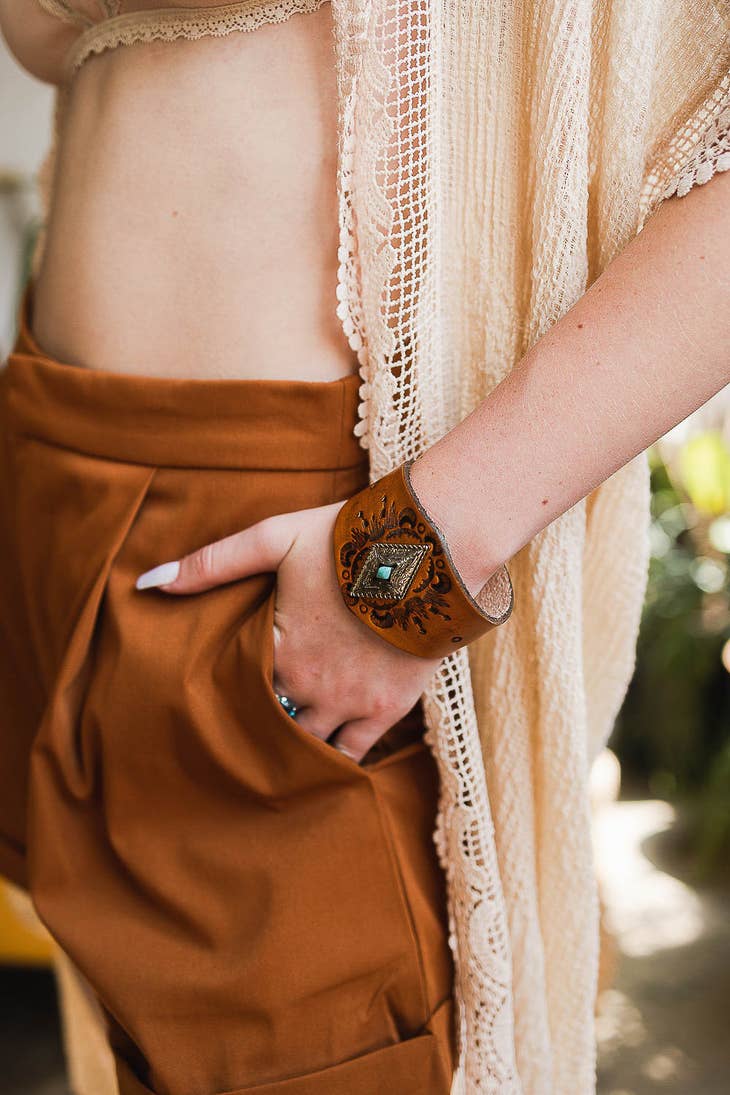 Diamond Leather Cuff Bracelet