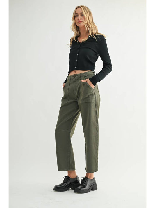 Utility Seamed Barrel Jean - Dark Olive