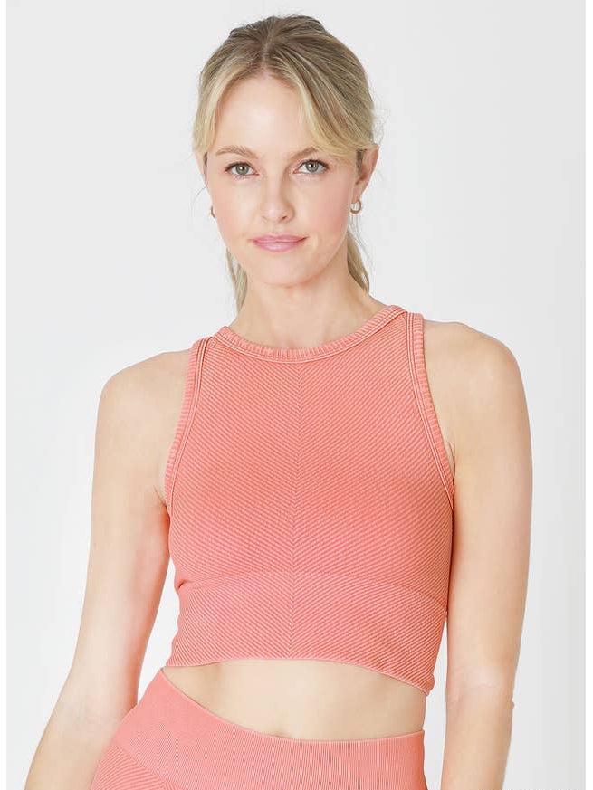 Chevron Highneck Crop Top - Vintage Melon