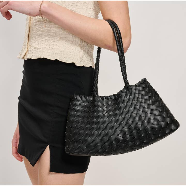 Millie Woven Shoulder Bag - Black