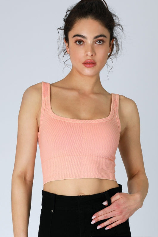 Chevron Crop Top - Vintage Sherbet Pink