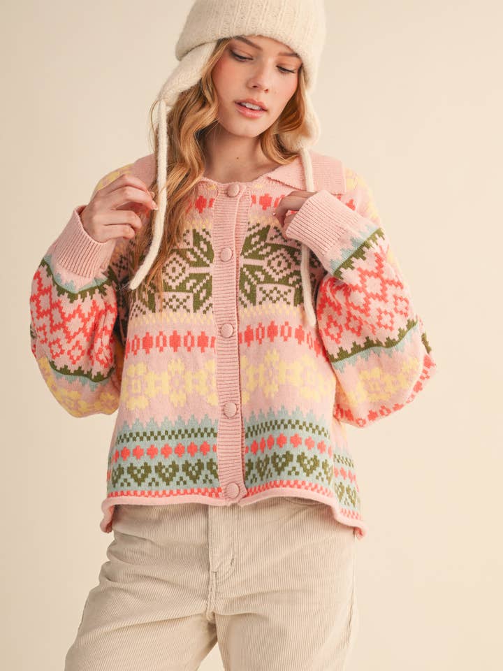 Fair Isle Cardigan - Blush Pink Multi