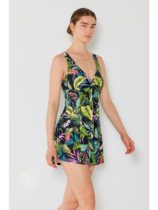 Skirted Maillot Swimsuit - Black Floral