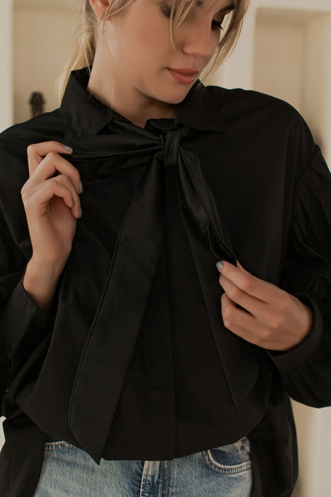 Merci Balloon Sleeve Oversized Shirt - Black