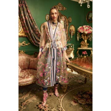 Jade Embroidered Mesh Duster - Pink Stripe/Embroidery