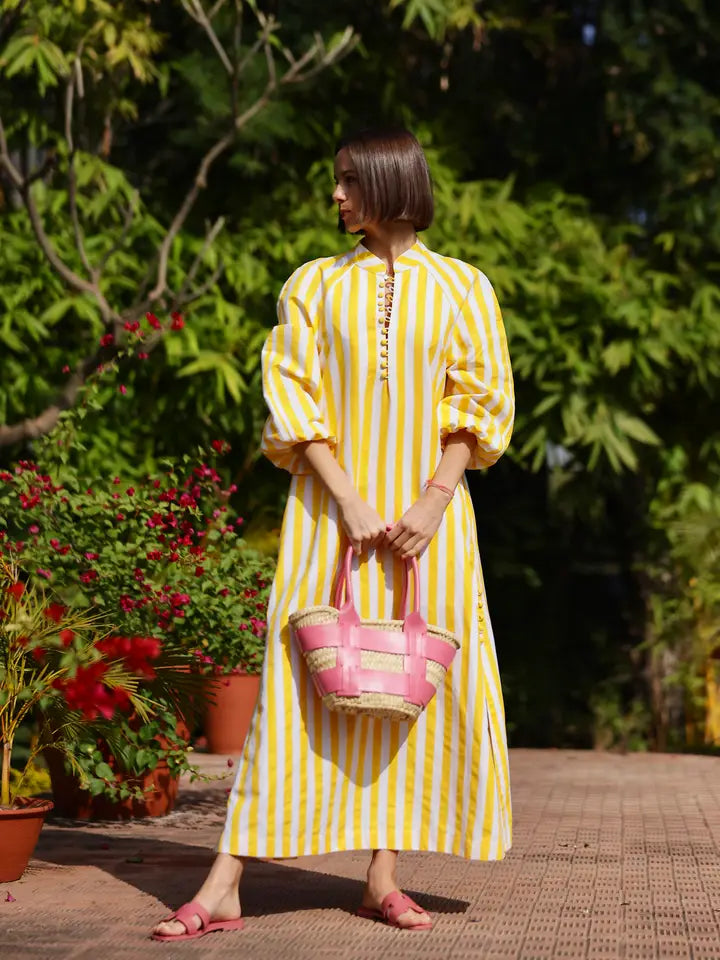 Positano Kaftan - Yellow Cabana Stripe