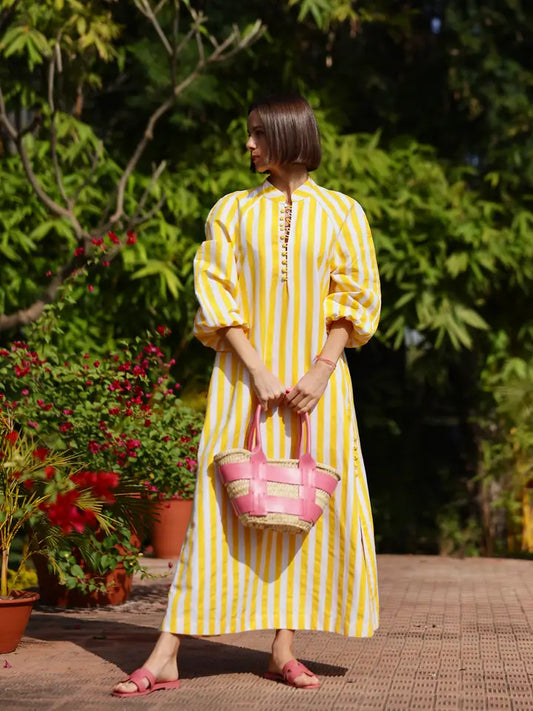 Positano Kaftan - Yellow Cabana Stripe