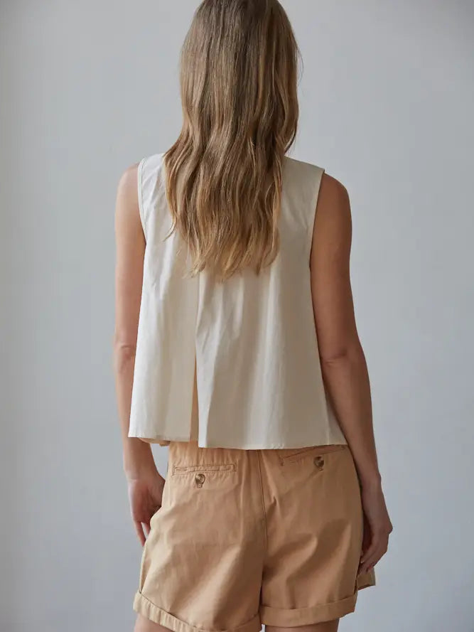 Sleeveless Pin Tuck Top - Natural