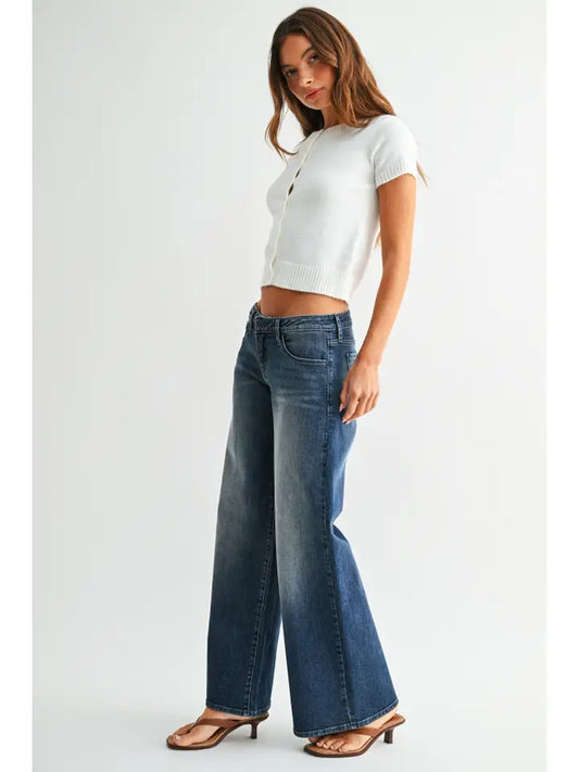 Stretchy Low Rise Wide Leg - Dark Denim