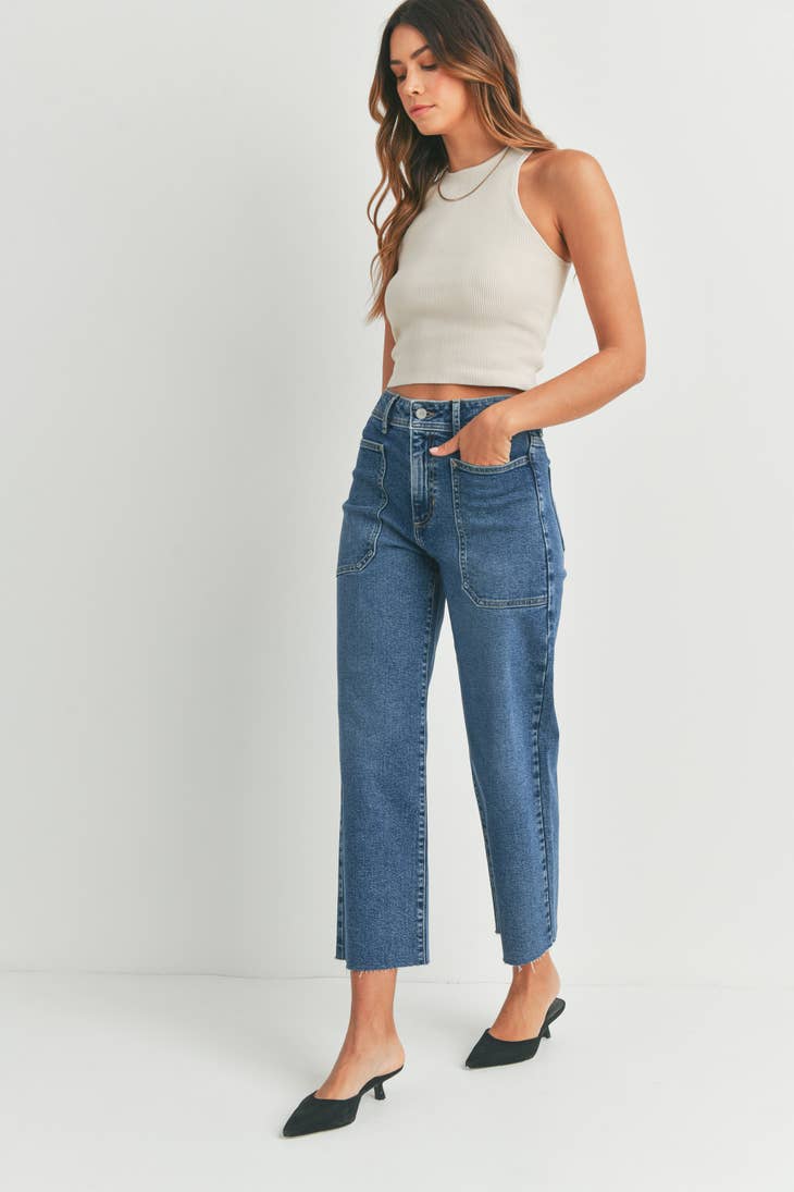 High Rise Utility Wide Leg - Medium Denim