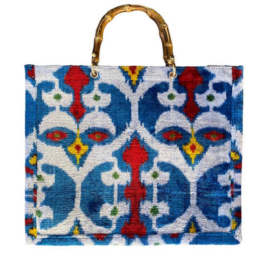 Silk Velvet Ikat Large Tote Bag - Blue Shield