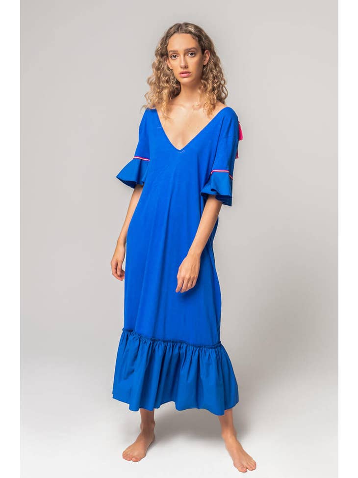 V Back Tassel Dress - Royal Blue