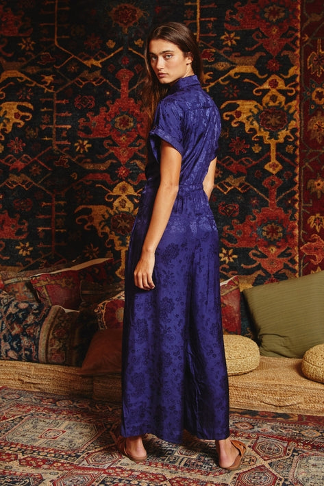 Tie Front Wide Leg Jumpsuit - Navy