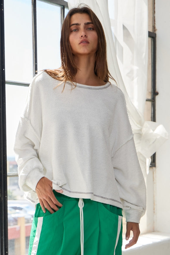 Overlap Open Back Long Sleeve Top - Ash Grey