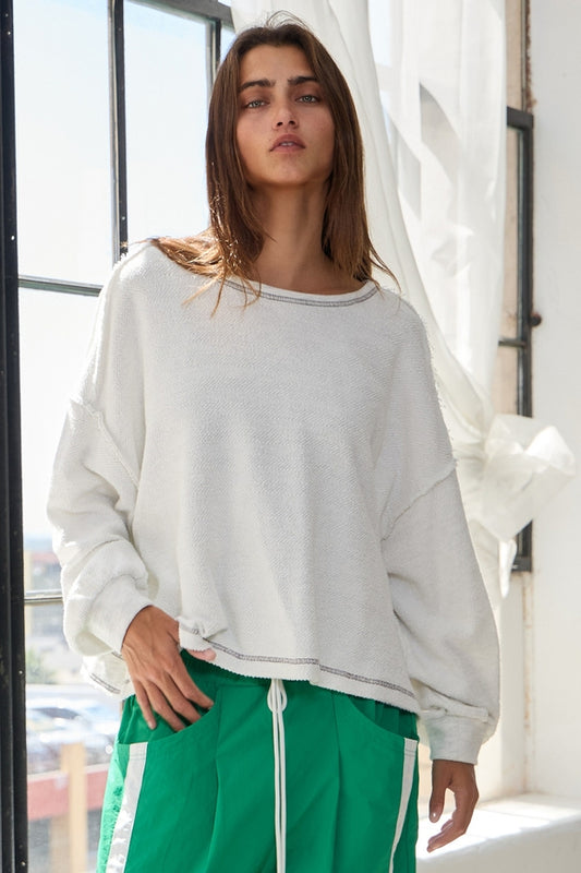 Overlap Open Back Long Sleeve Top - Ash Grey