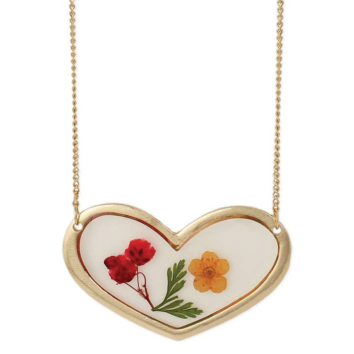 Dried Floral Necklace - Cottage Floral Large Heart