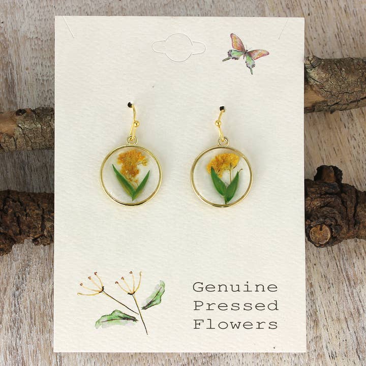Dried Floral Earrings - Cottage Yellow Green