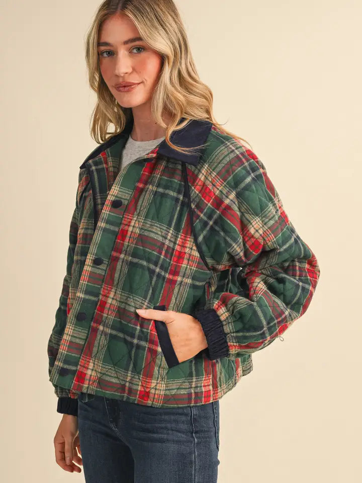 Plaid Quilted Jacket - Green Navy Plaid