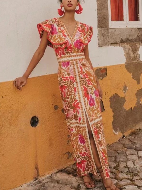 Ruffled Backless Dress - Red