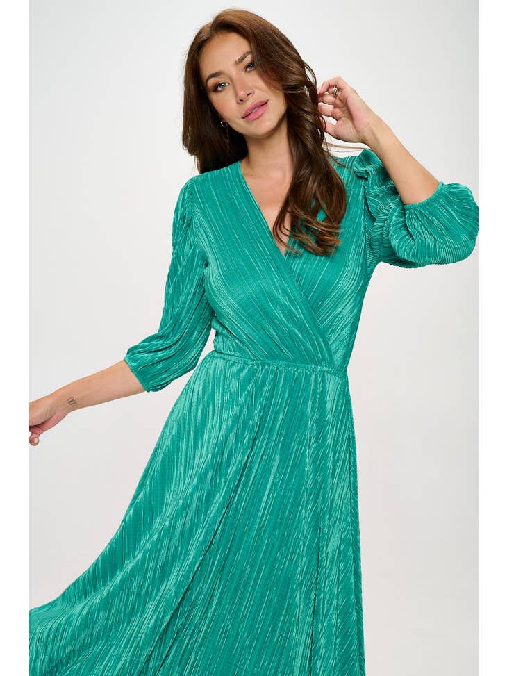 Plissé V-Neck Dress - Green Apple